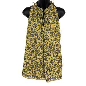 Max Studio Yellow Blue Floral Sleeveless Top Tie Size Large L Ruffle Women New